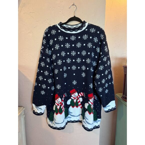 Vintage Nutcracker Brand Snowman Snowflake Ugly Christmas Sweater 1X Plus - Picture 2 of 6